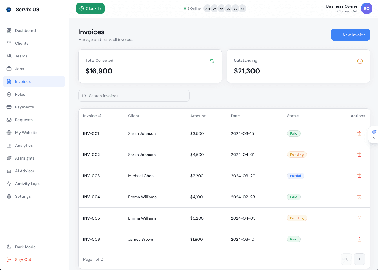 Servix OS light dashboard preview